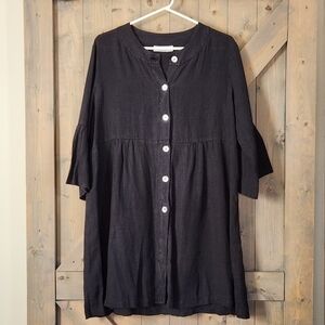 Match point Linen Tunic Button Down Black Top Large